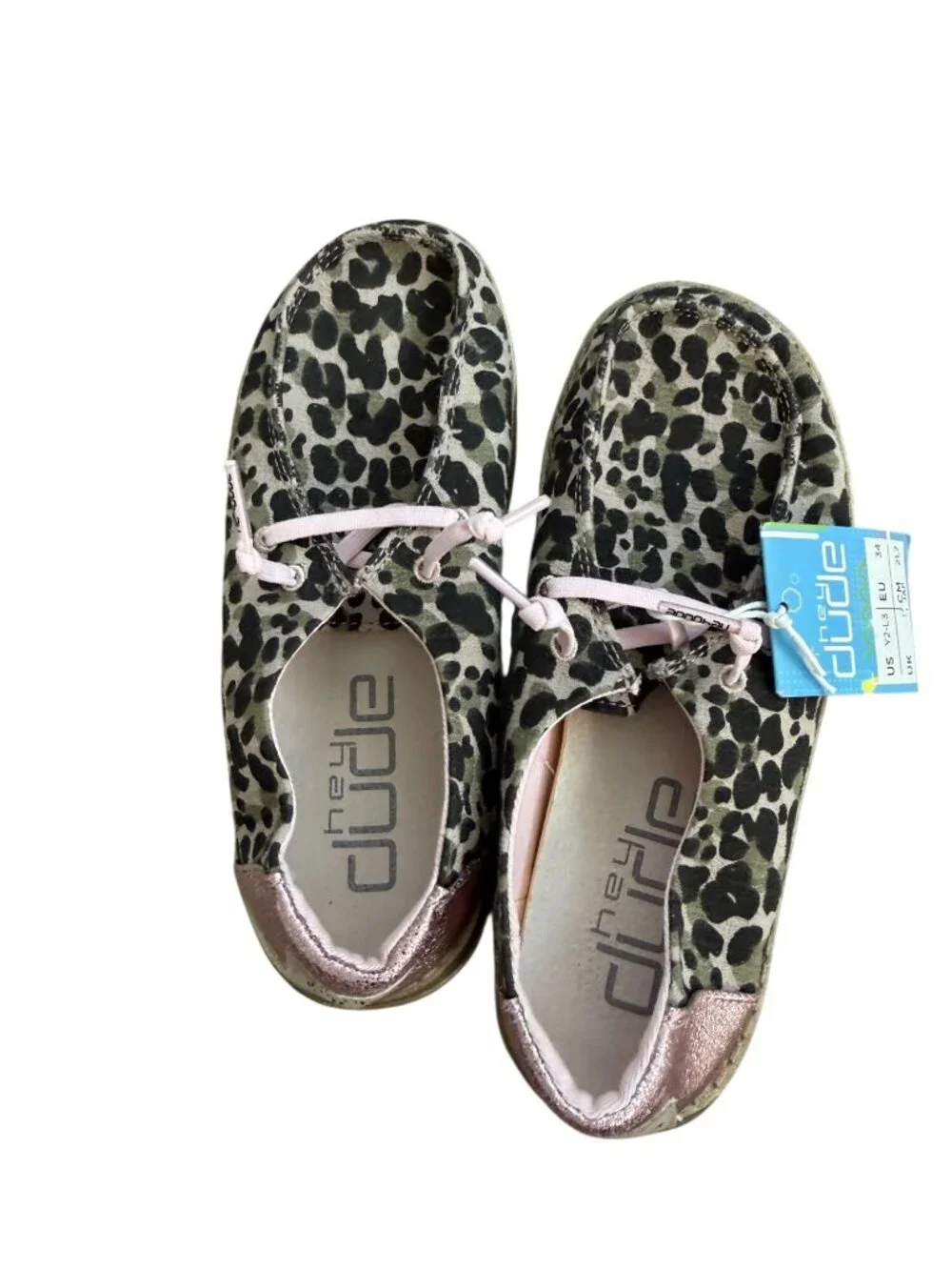 HEY DUDE Girls Leopard Print Shoes Size 2 NEW NWT